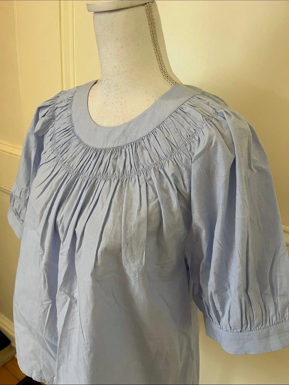 J. Crew Light Blue Smocked Yoke Puff Sleeve Top